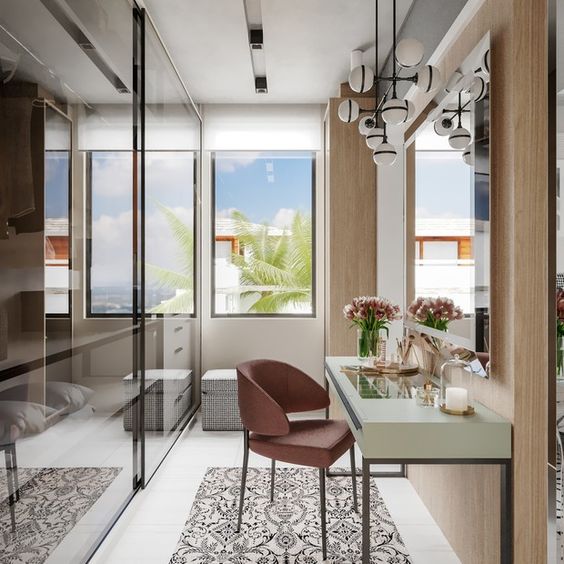 closet com vidro reflecta e penteadeira