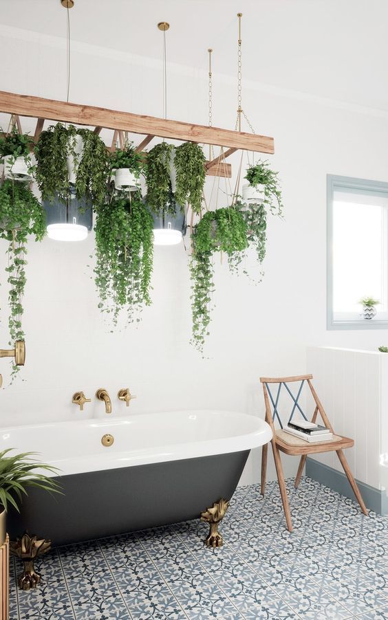 planta suspensa escada banheiro