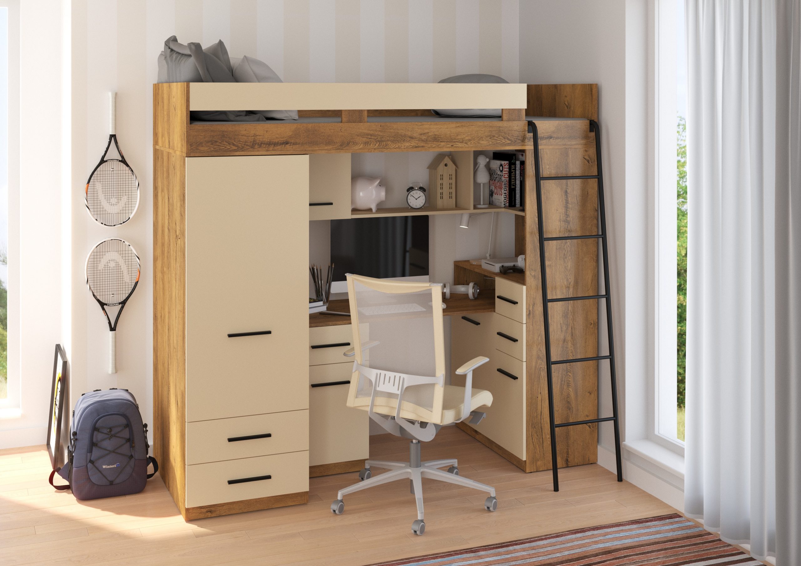 cama mezanino de madeira